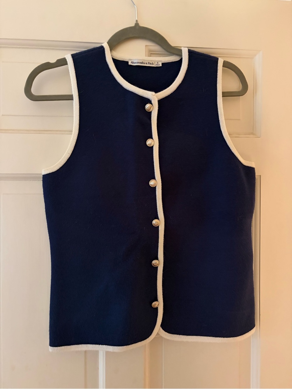 Abercrombie Navy Blue Sleeveless Button Front Top